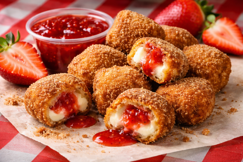 Fried Strawberry Cheesecake Bites