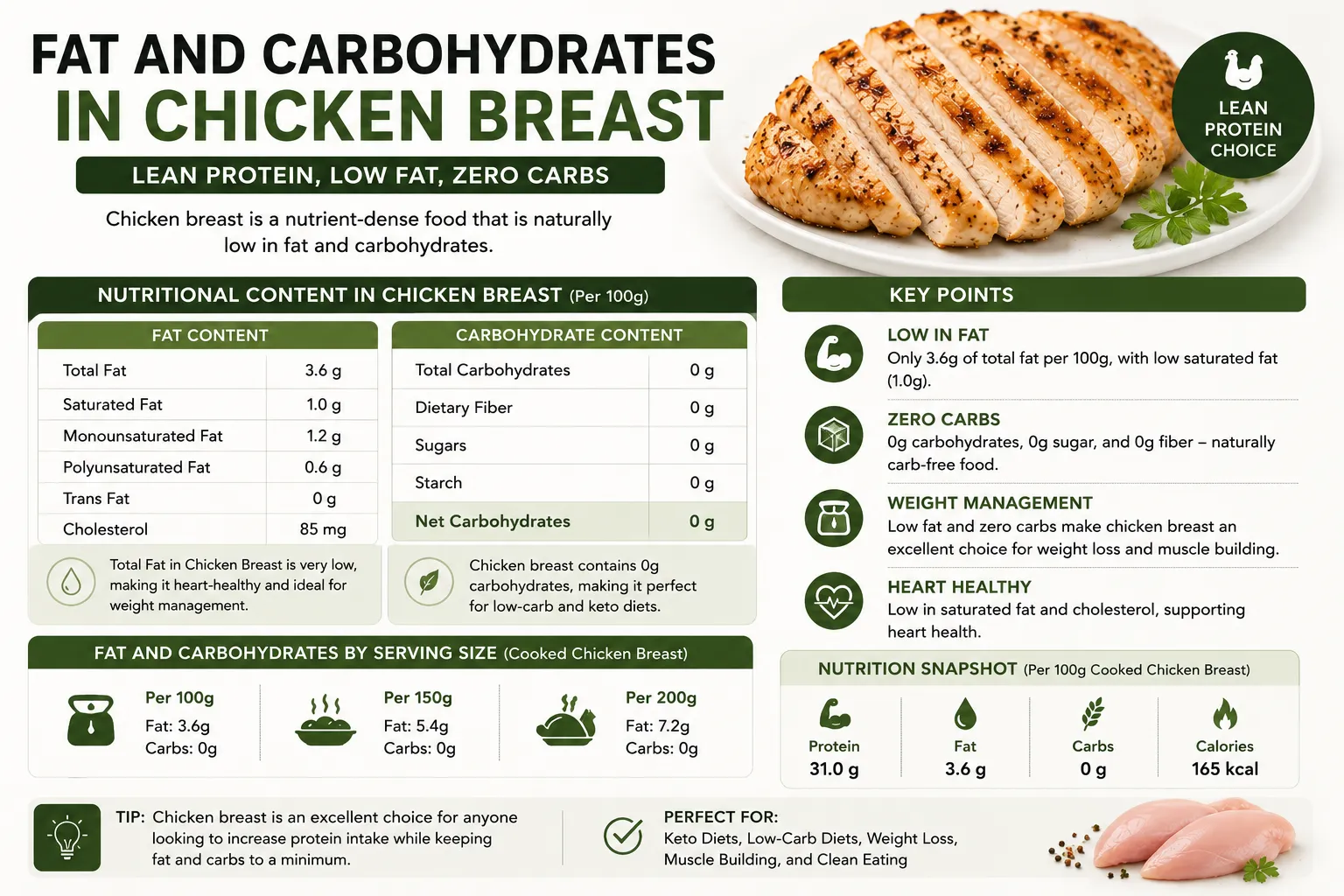 Fat and Carbohydrates in Chicken Breast