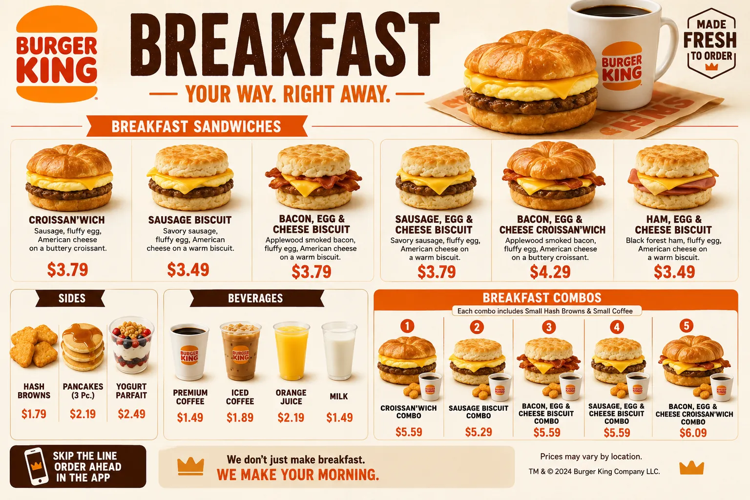 Burger King breakfast menu with price
