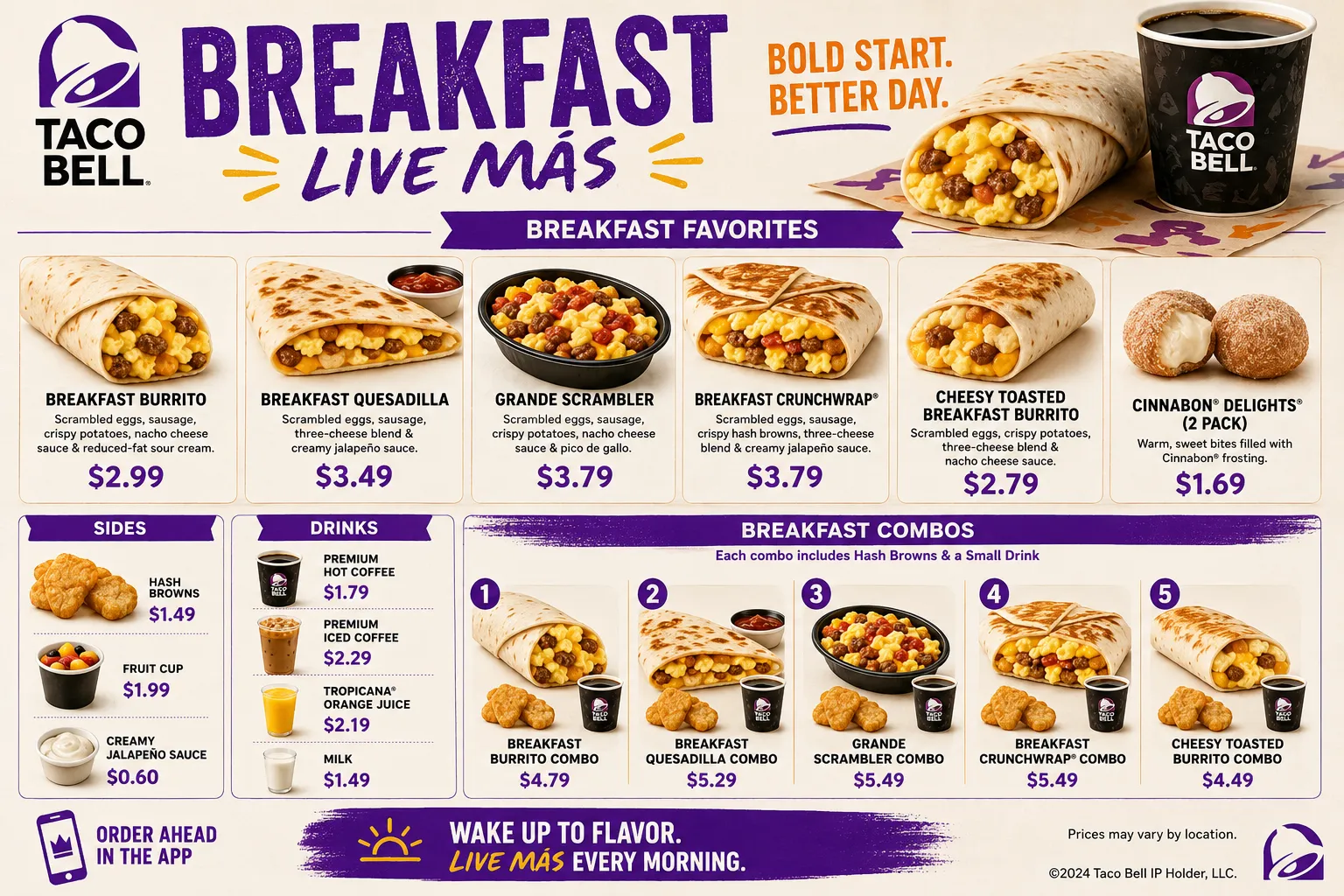 Taco Bell breakfast menu with price